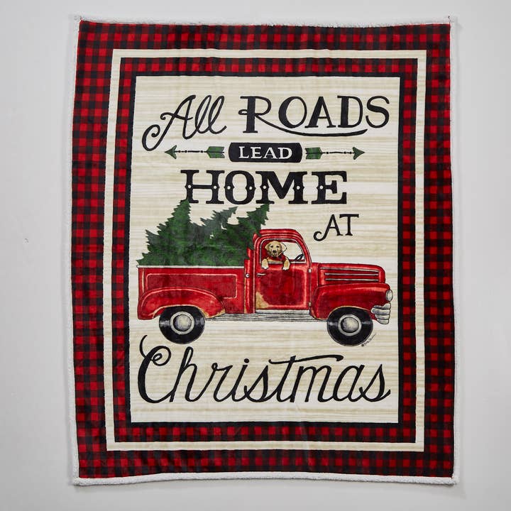 "All Roads Lead Home" Flannel Sherpa Throw Blanket 50"x60" for wholesale by Duke Imports
