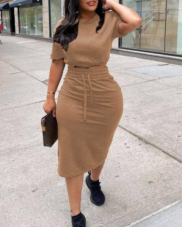 Fashion Combination - Vente Ensemble haut et jupe - Femme - ensemble jupe fendue avec haut court uni1