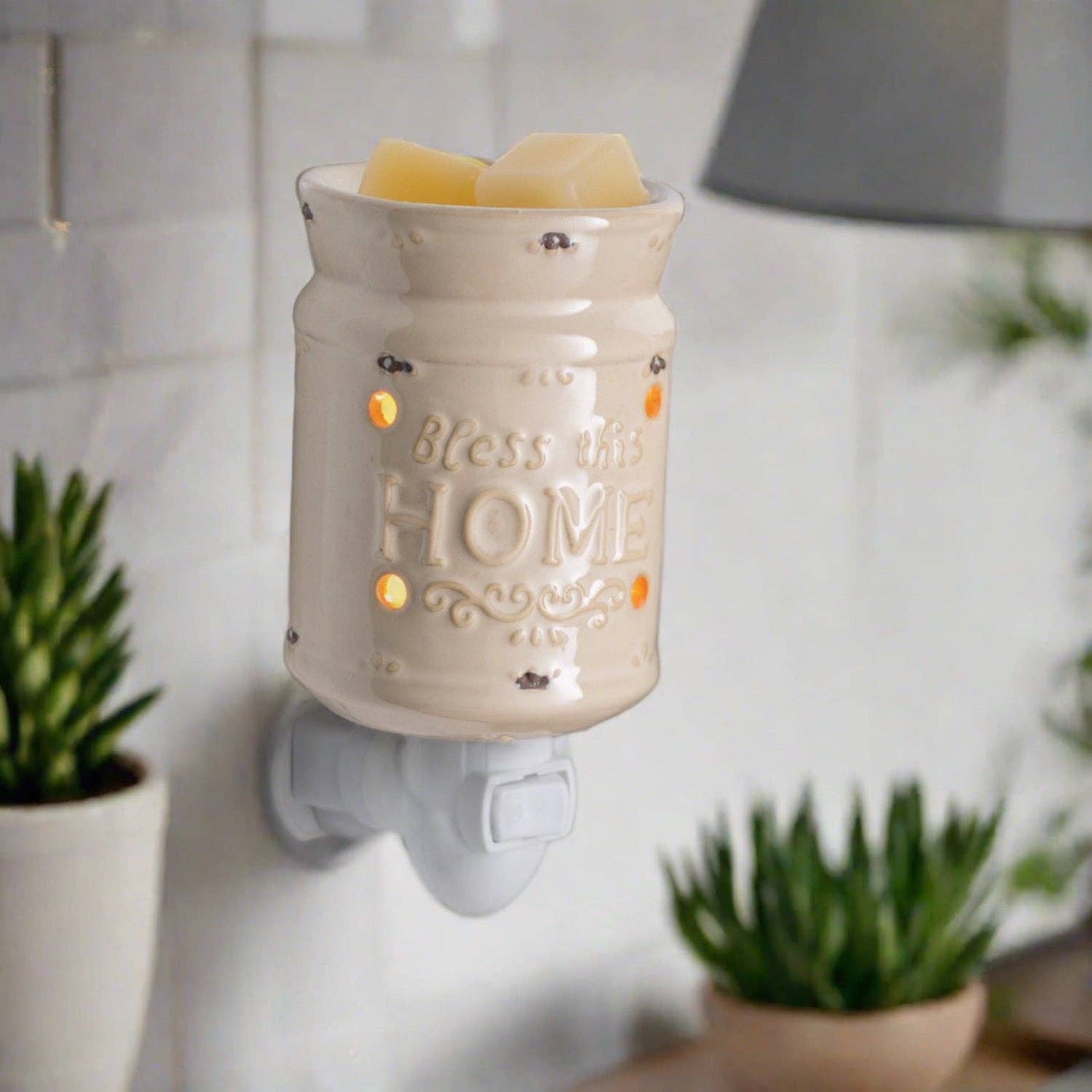 Candle Warmers Australia - Wholesale Wax Warmer - Bless This Home Cream Pluggable Warmer - RRP $27.95 - Wholesale
