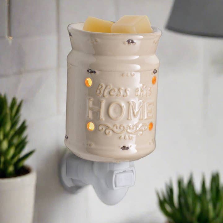 Candle Warmers Australia - Wholesale Wax Warmer - Bless This Home Cream Pluggable Warmer - RRP $27.95 - Wholesale0