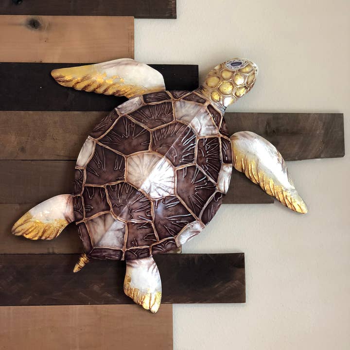 Eangee Home Design - Vendita all'ingrosso Decorazione da parete 3D - Decorazione da parete con tartaruga marina con conchiglia a scacchi marroni, interno/esterno