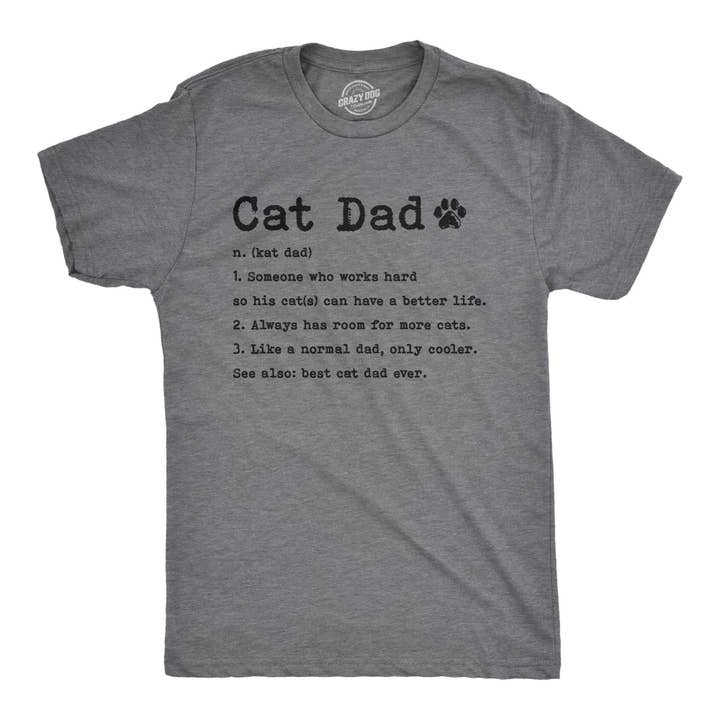 Dark Heather Grey Cat Dad Definition Men's Tshirt Father's Day Graphic Tee for wholesale on Faire