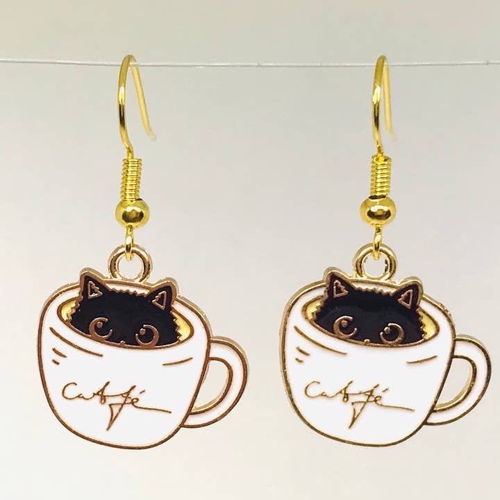 SimpleNGreat - Wholesale Dangle earrings - White Coffee cut Cat Earrings0