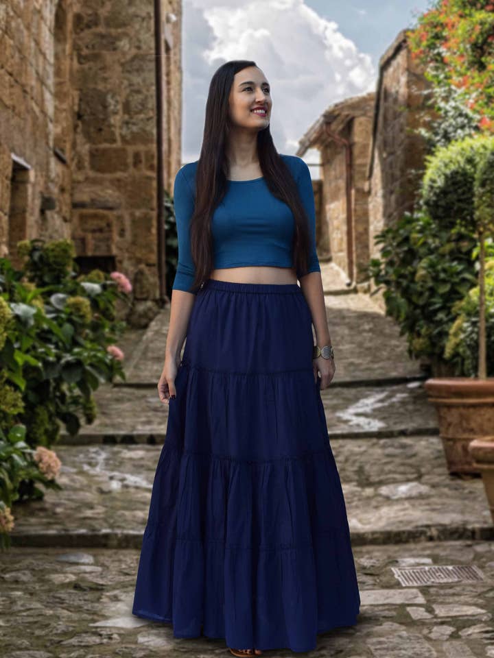 ELINA Pure Bomuld Tiered Lang Nederdel for engroshandel hos Ayurvastram