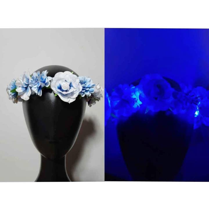 Blue Flower Crown LED Light-Up Headband for wholesale by Freebird Revolution