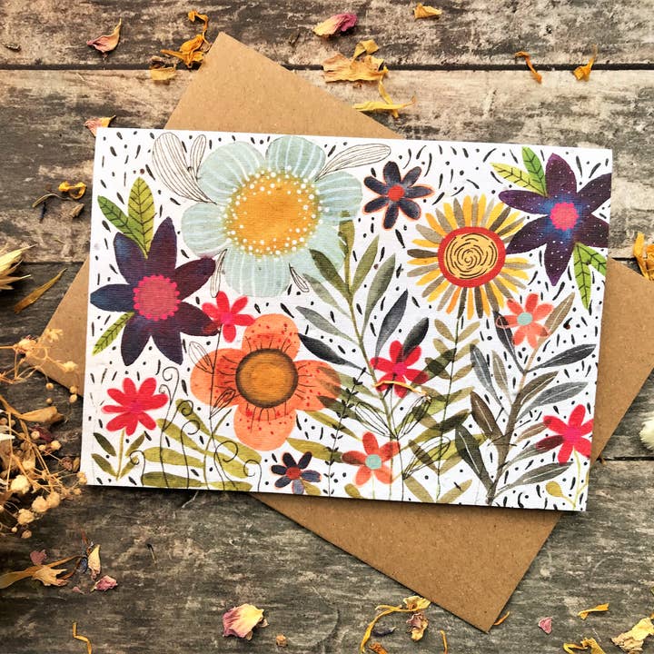 Plantable Seed Paper Card, Flower Illustration for wholesale by Erika's Whimsical Art