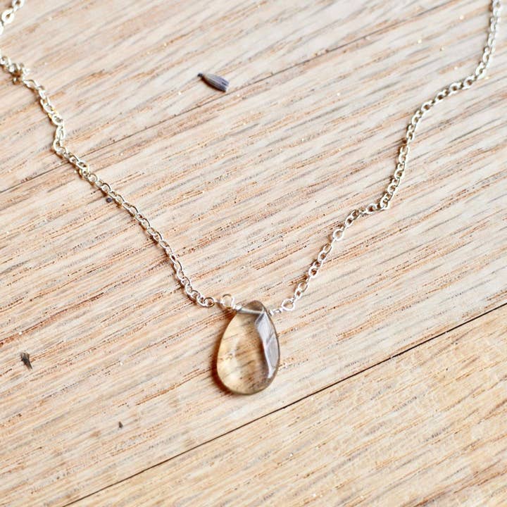 Smokey Quartz Teardrop Pendant Necklace, Gemstone Necklace, Sterling Silver Fill, Gold-fill for wholesale by Moonstone Made