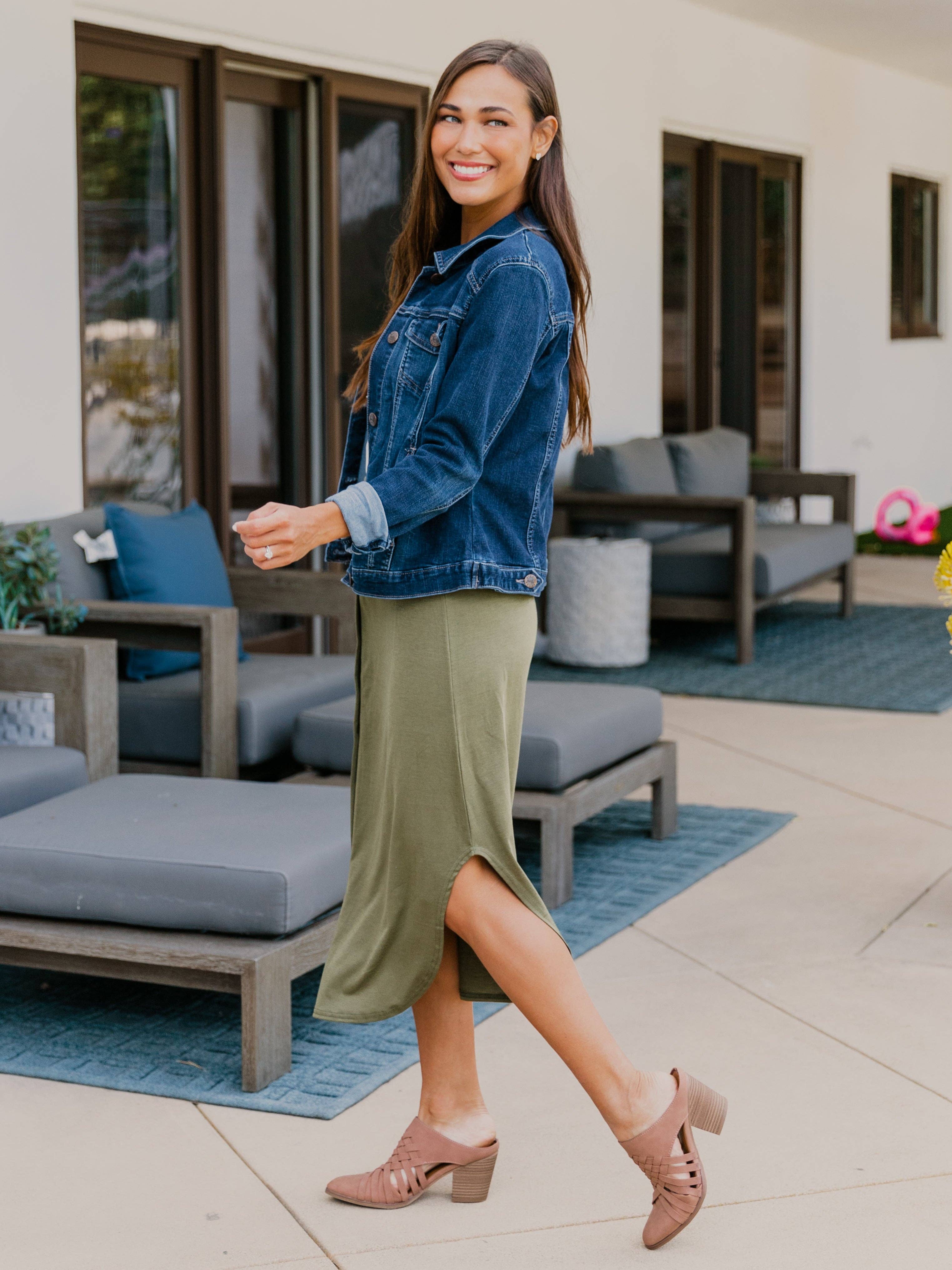 Tickled Teal - Wholesale Skirt - Women's - Scoop Hem Button Lyla Skirt1