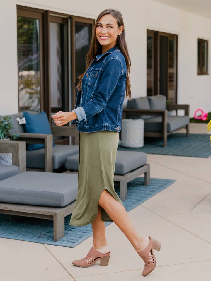 Tickled Teal - Wholesale Skirt - Women's - Scoop Hem Button Lyla Skirt1