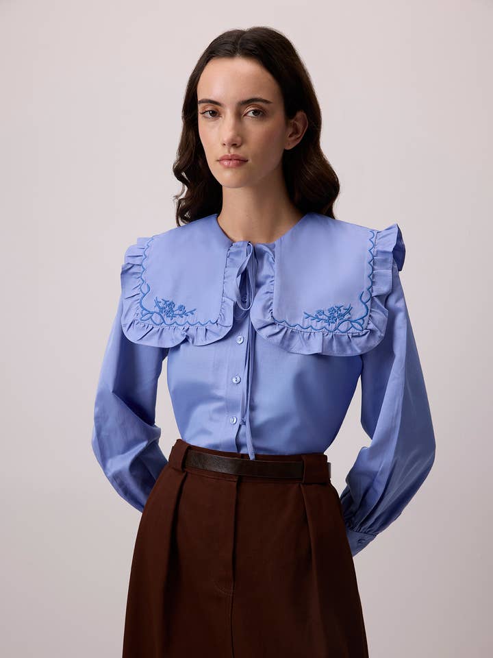 Cotton Blend Shirt with Frilled Sailor Collar for wholesale by Touché Privé