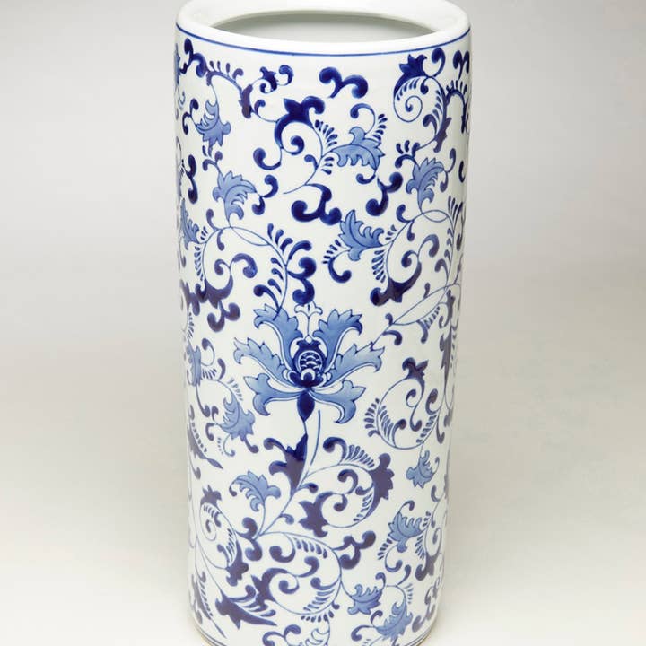 AA Importing - Wholesale Umbrella Stand - Blue and White Floral Umbrella Stand0