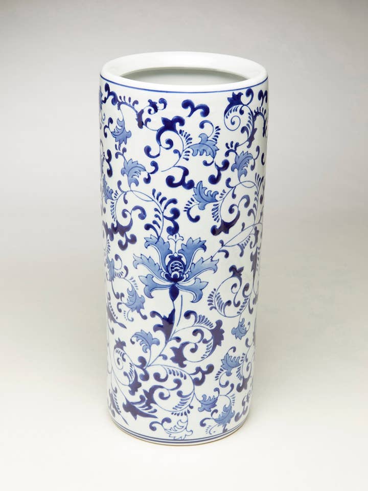 Blue and White Floral Umbrella Stand for wholesale by AA Importing