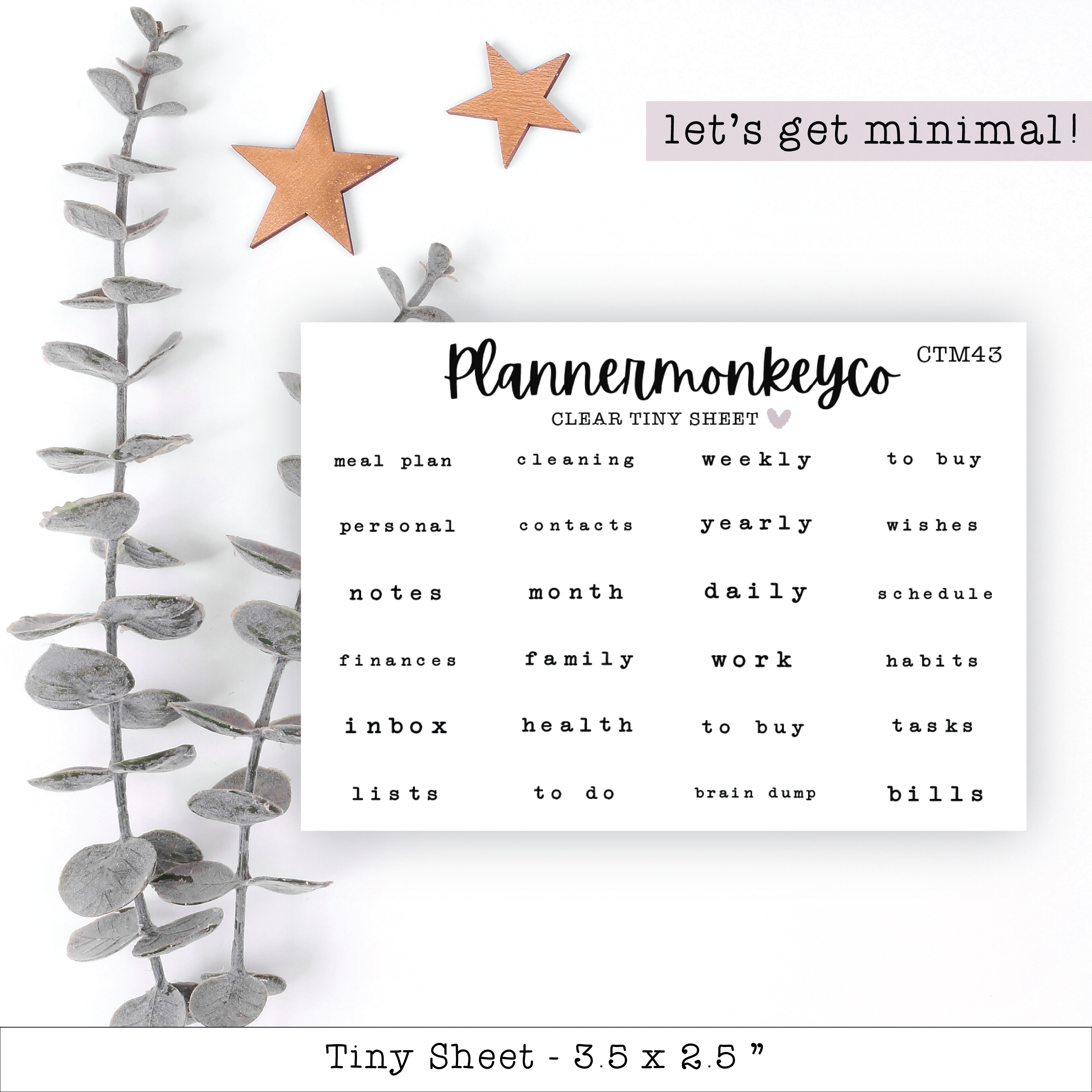 Plannermonkeyco – wholesale Klistermärke – Minimal skrivmaskin flik-/avdelaretiketter - Transparent litet ark0