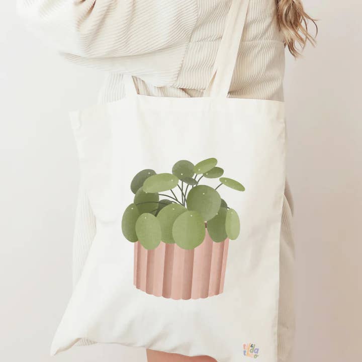 Tilda&Theo - Wholesale Tote Bag - Women's - Pilea Plant Tote Bag - Plant Houseplant Jute Bag