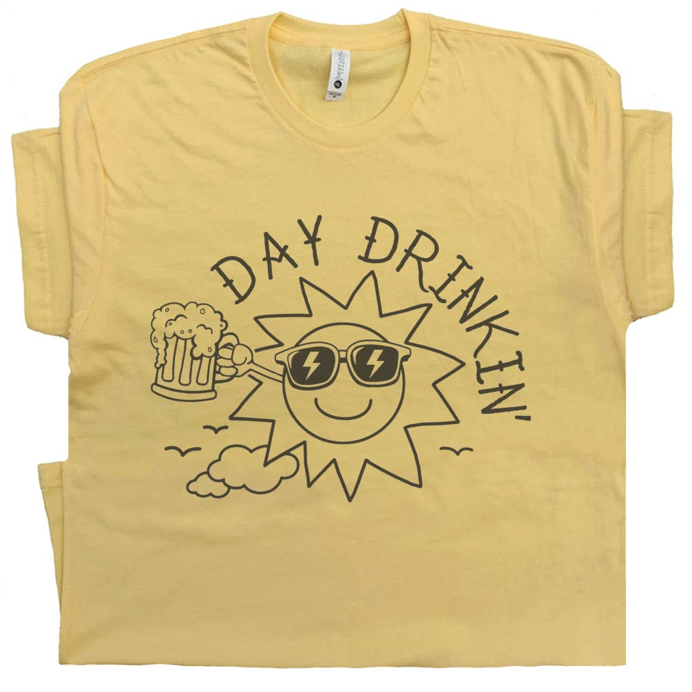 Shirtmandude Co - Wholesale Screen Printed T-Shirt - Unisex - Day Drinking Shirt Cute Beer Sunshine Graphic Beach Theme T0