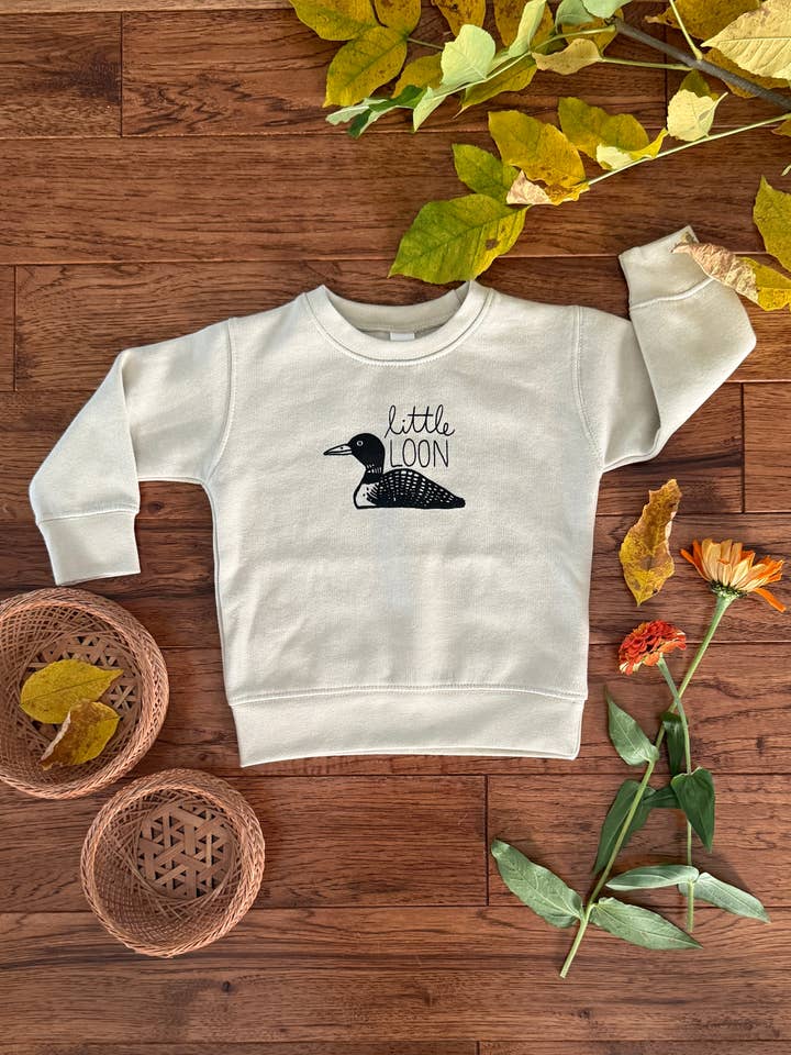 Infant Little Loon Fleece Sweatshirt, Desert Sand, Black Ink for wholesale by Birds Kept North