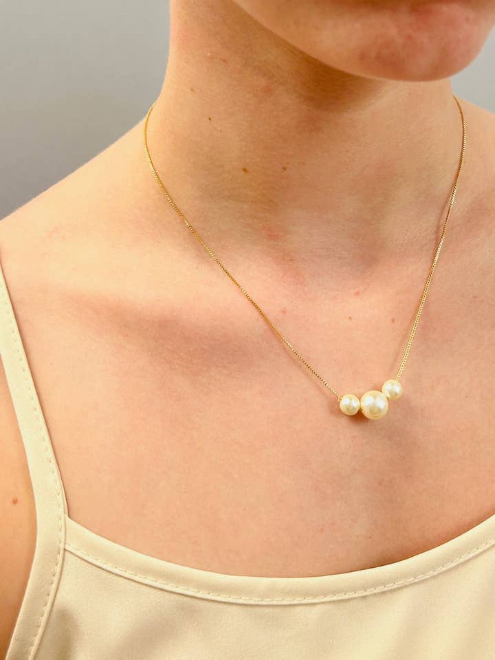 Mavis Gold-Filled Triple Pearl Necklace for wholesale by DEMI FINE Gold Filled Jewelry