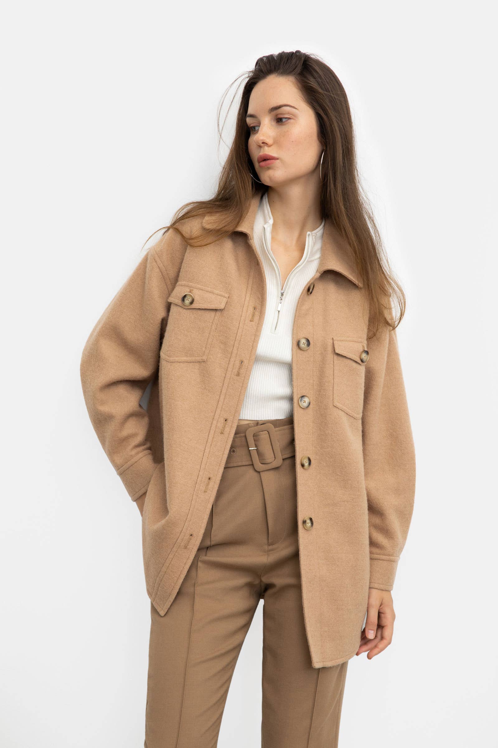 J.ING - Wholesale Trench Coat - Women's - Sage Tan Longline Coat3