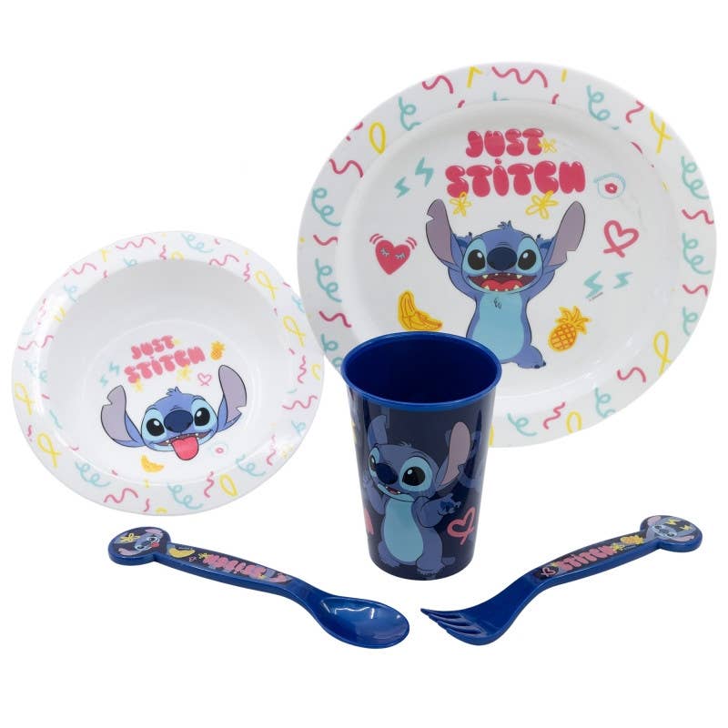 Evidence - Wholesale Dinnerware Set - Kids & Baby - Disney Stitch 5-Piece Plastic Microwavable Dinner Set0