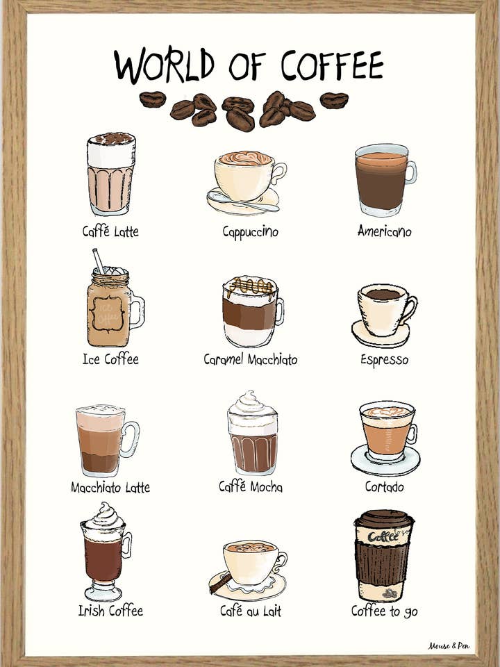 World of Coffee A4 cartaz por atacado de Mouse and Pen Illustration ApS