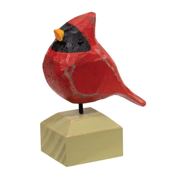 The Hearthside Collection - Wholesale Decorative Tabletop Object - Carved Chunky Wood Male Cardinal on Base