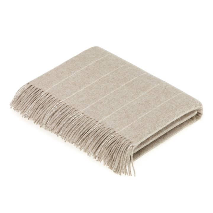 Bronte Moon - Wholesale Throw Blanket - Merino Lambswool Pinstripe Gray Throw and Pillow Made in UK