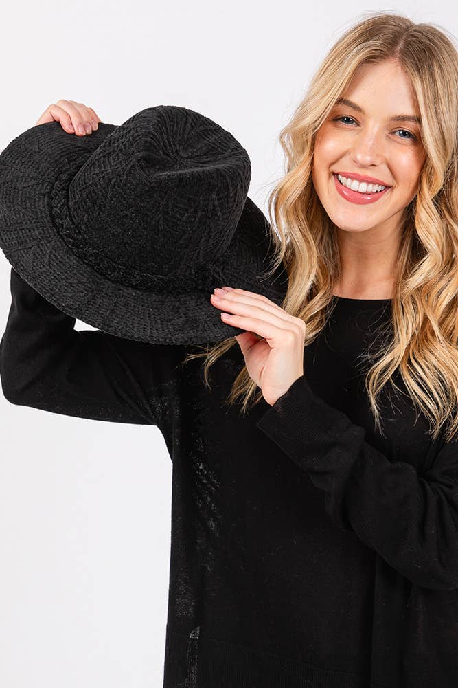 Hana - Vente Chapeau en feutre - femme - Fedora d'hiver à motif chenille et bande tressée7