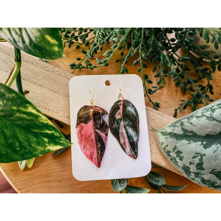 Pink Princess Plant Leaf Earring, Magnet, Pin, Accessories for wholesale by hethr