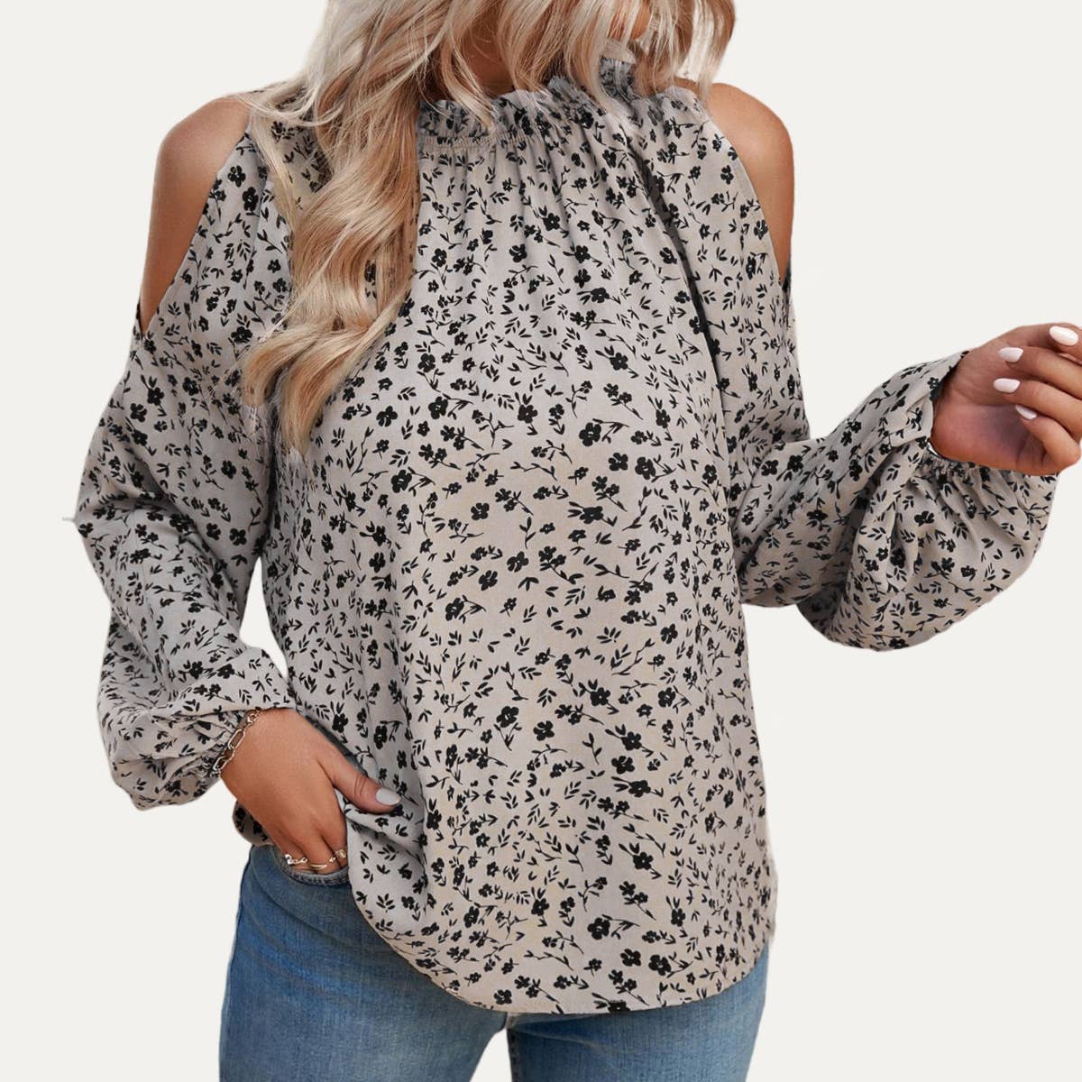 The Moment Collection - Wholesale Blouse - Women's - Sweetness Floral Print Cold-Shoulder Long Sleeve Top1