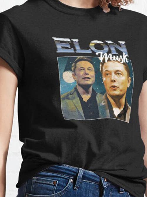 Black 90's Style Elon Musk T-Shirt, Tesla, SpaceX, Mars, Universe for wholesale on Faire
