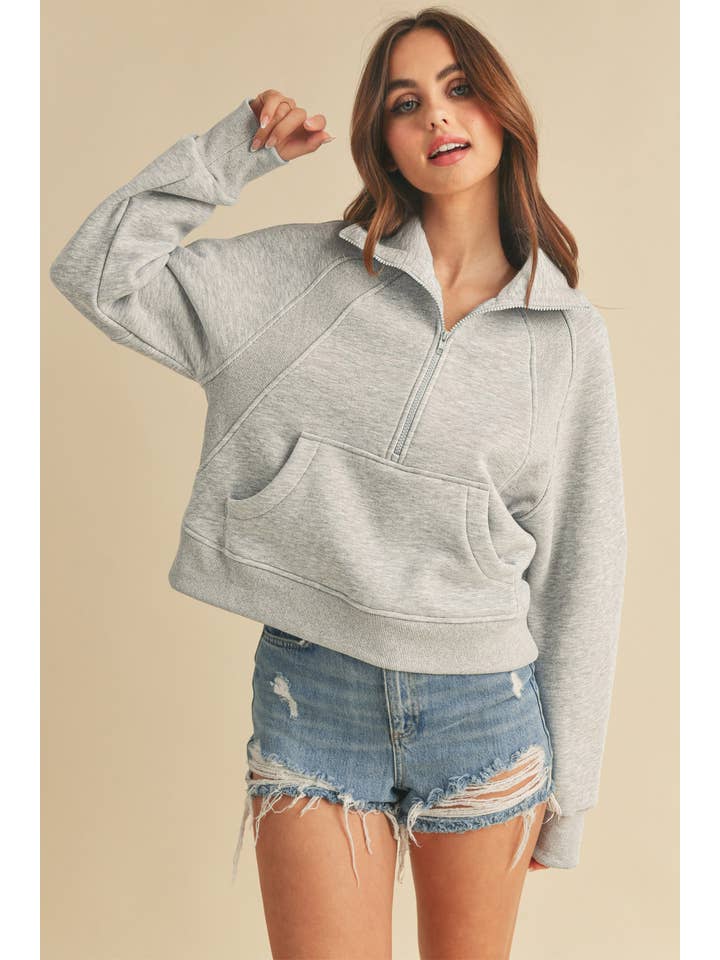 AEMI + CO - Wholesale Sweatshirt - Women's - 950CK Dove Funnel Neck Half Zip 599