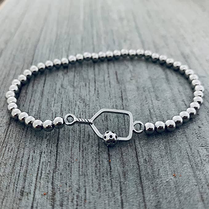 Born to Rally - Vente Bracelet de perles - Bracelet extensible en perles Pickleball - Argent3