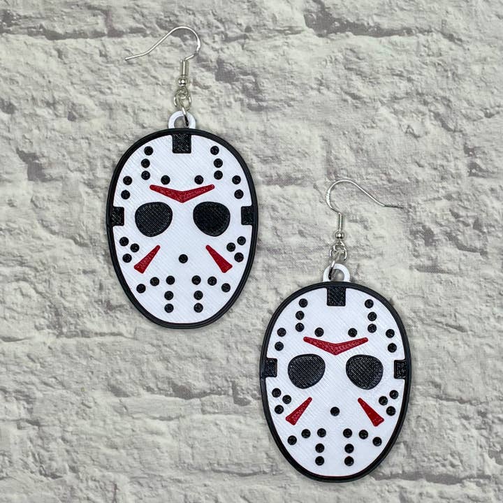 Cryptid Craft Studio - Wholesale Dangle Earrings - Hockey Mask Horror Statement Earrings 3D Printed