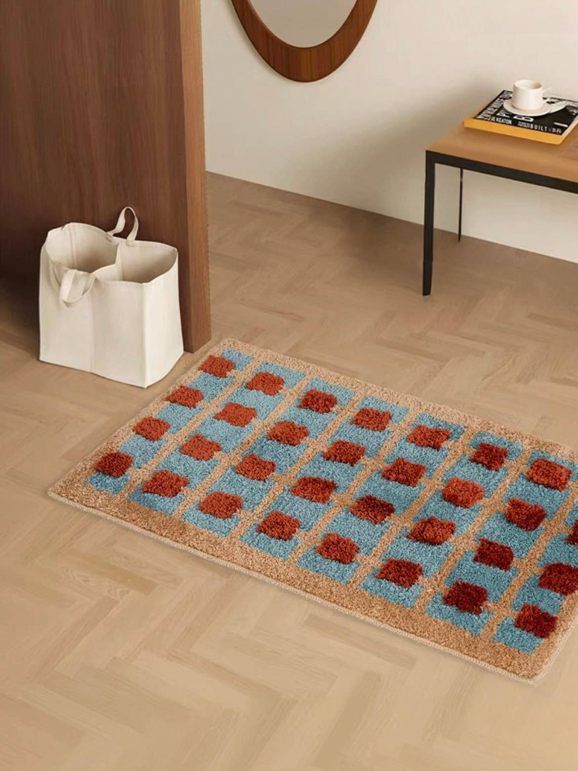 INSPECIAL HOME – wholesale Bath mat – Soft Retro Grid Bath Rug Machine-washable Absorbent Mat4