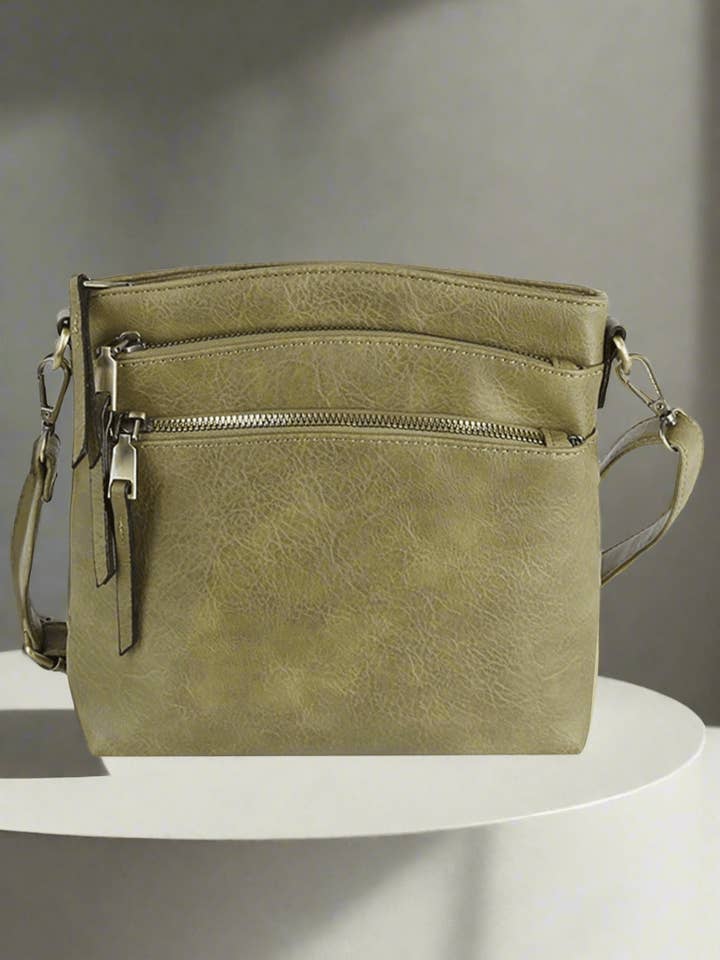 LQ284-1 Triple Zipper Crossbody Bag for wholesale by MiMi Wholesale
