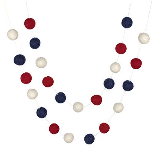 Matthew + Mae - Wholesale Bunting/Garland - Fourth July Garland- Red, Navy Blue, White Felt Ball Garland