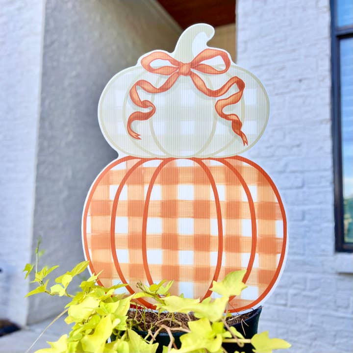 Songbird Grove Collection - Wholesale Garden/Lawn Stake - Orange Stacked Pumpkin Duo Garden Stake6