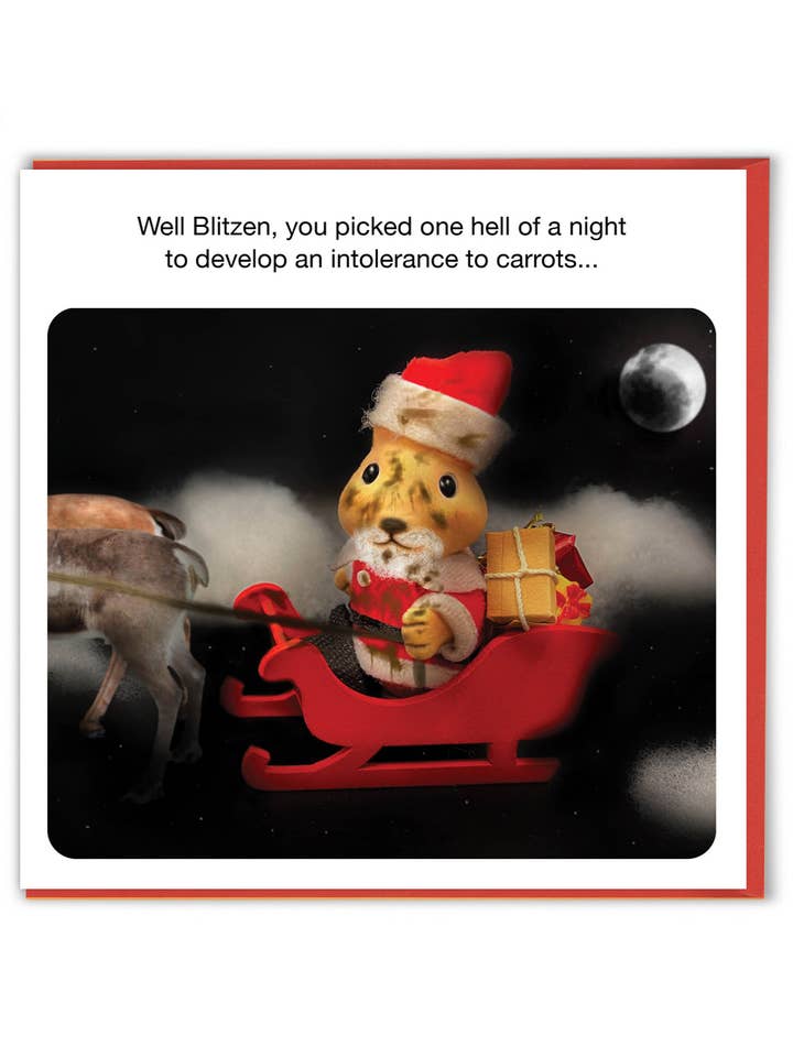 Funny Carrot Intolerance Christmas Card by Forest Fr1ends for wholesale by Brainbox Candy