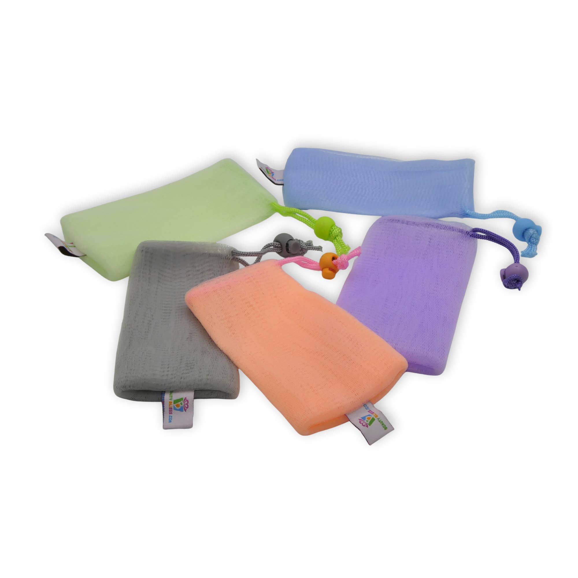 Beauty Blisss - Wholesale Soap Pouch/Sack/Bag - Nylon Mesh Soap Saver Bags with Toggle, 5 and 10 Pack Sets1