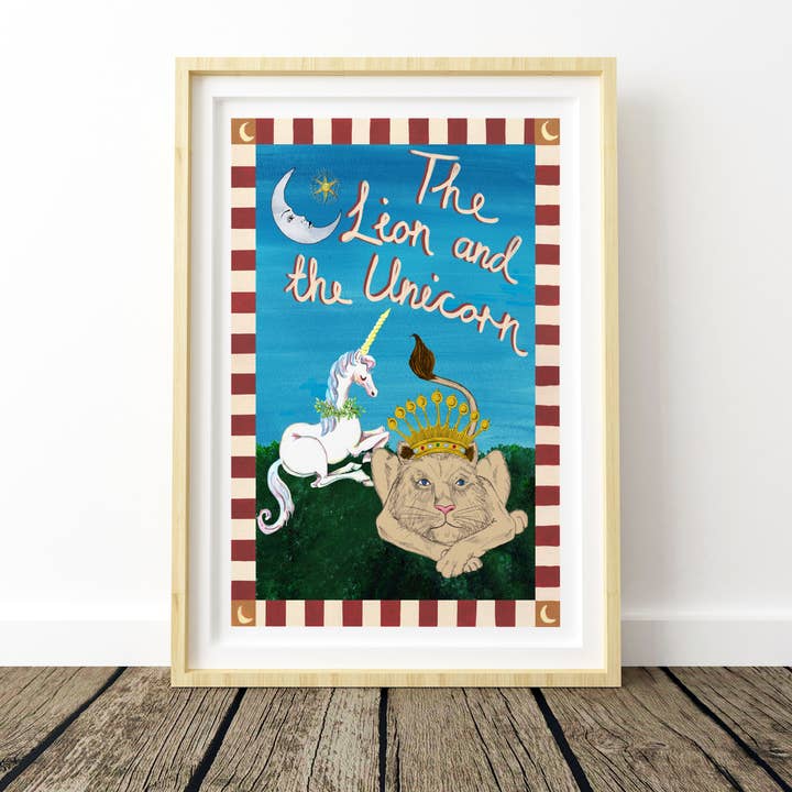 The Lion and the Unicorn – Vintage Nursery Print for wholesale by Violets Print House