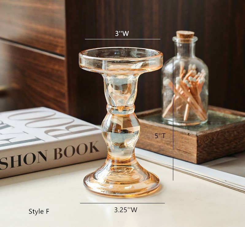 Sweet Home Deco - Wholesale Candle Holder - Glass Candlestick Holder Taper Candle Holders Tabletop Amber5