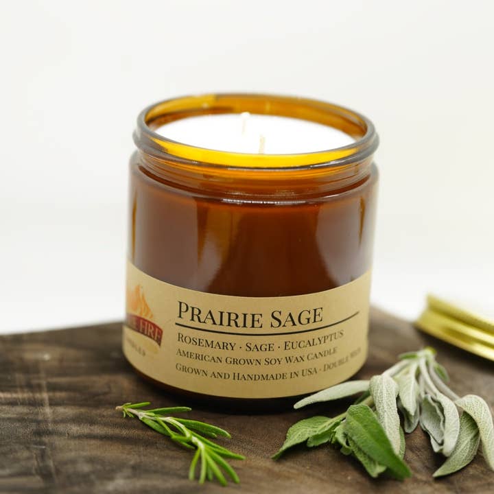 Prairie Sage Soy Wax Candle | 16 oz Double Wick Amber Apothe for wholesale by Prairie Fire Candles