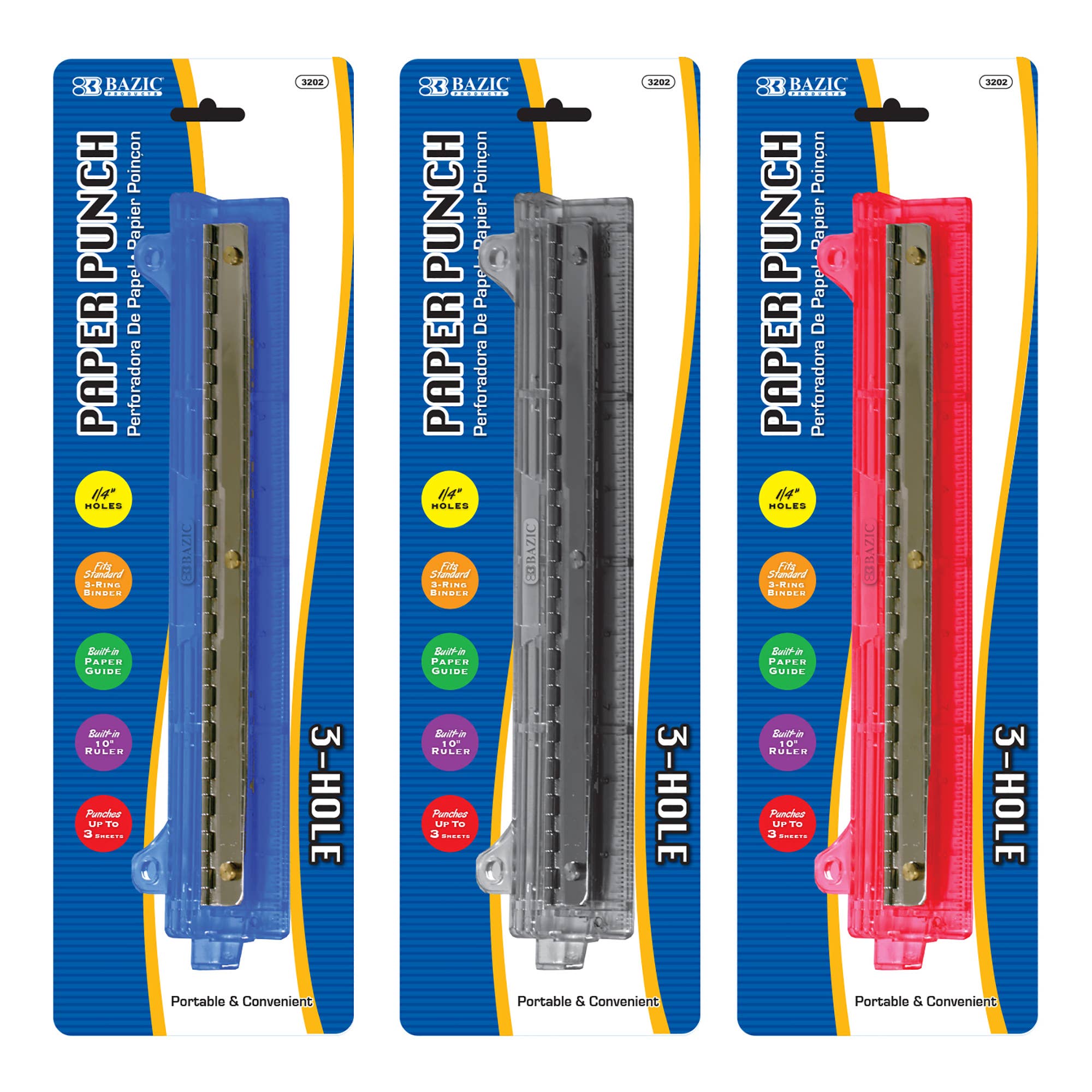 BAZIC Products - Vente Perforatrices - Perforatrice à papier portable 3 trous0