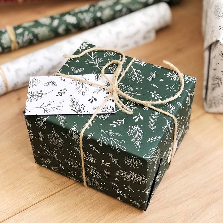 Clara and Macy - Wholesale Flat Wrap - Christmas Greenery Green Wrapping Paper