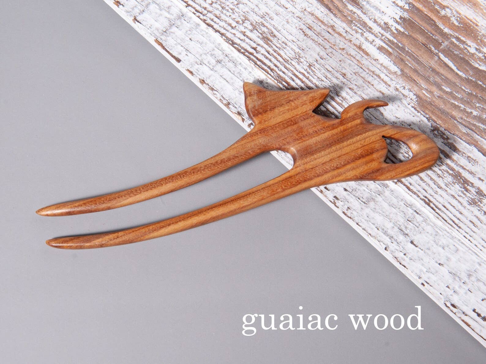 Long Cat Shape Two Pronged Wood Hair Fork for wholesale on Faire3