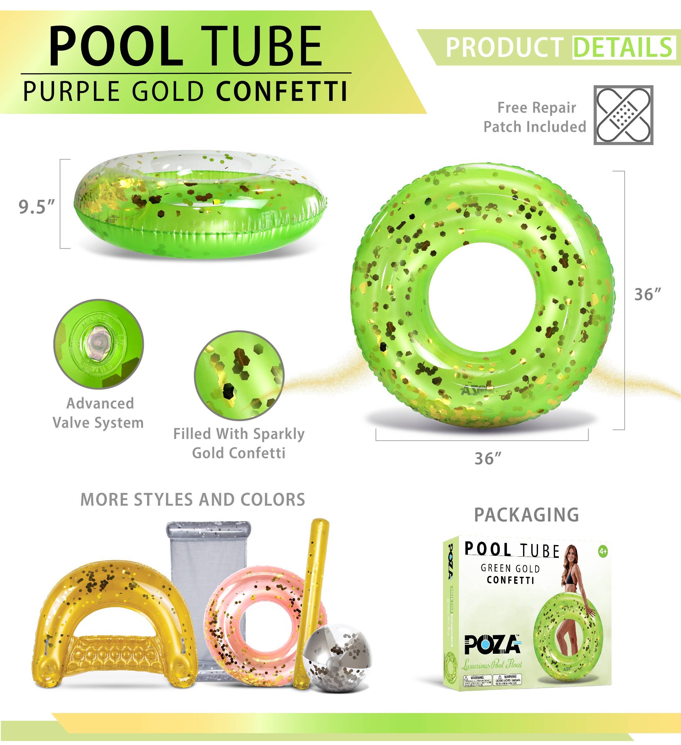 Cota Global - Vente Jeu gonflable - Bouée gonflable verte et or 91 cm1