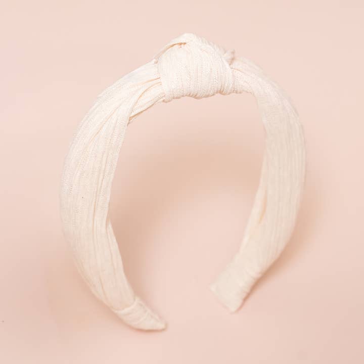 Diadema de Nudo Plisado Marfil para venta al por mayor de Little Poppy Co