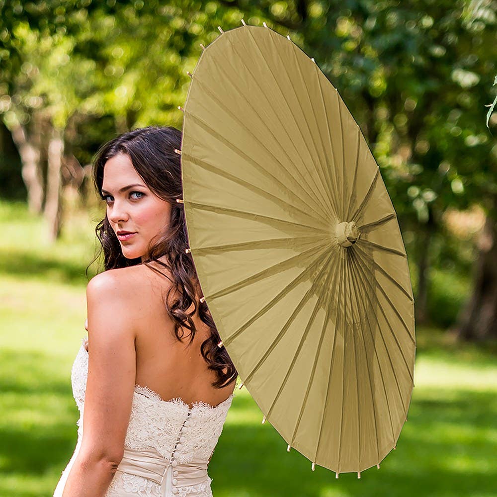 Weddingstar Inc. - Vendita all'ingrosso Ombrello - Donna - Ombrellone in carta con manico in bambù, colore: oro vintage1