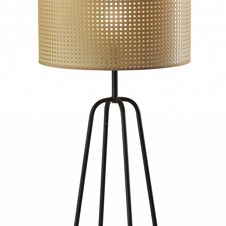 Open Cane Web Natural Shade Floor Lamp with Dark Bronze Base for wholesale by HomeRoots