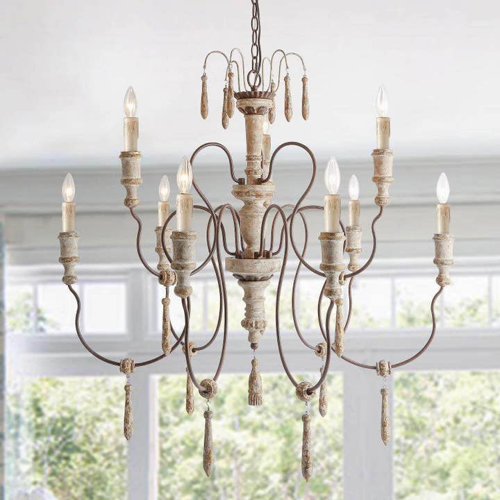Elizab 9-Light Wood Chandelier for wholesale by Belles Lighting
